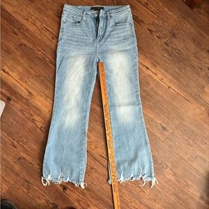 Women's Light Blue Frayed Hem Flare Jeans